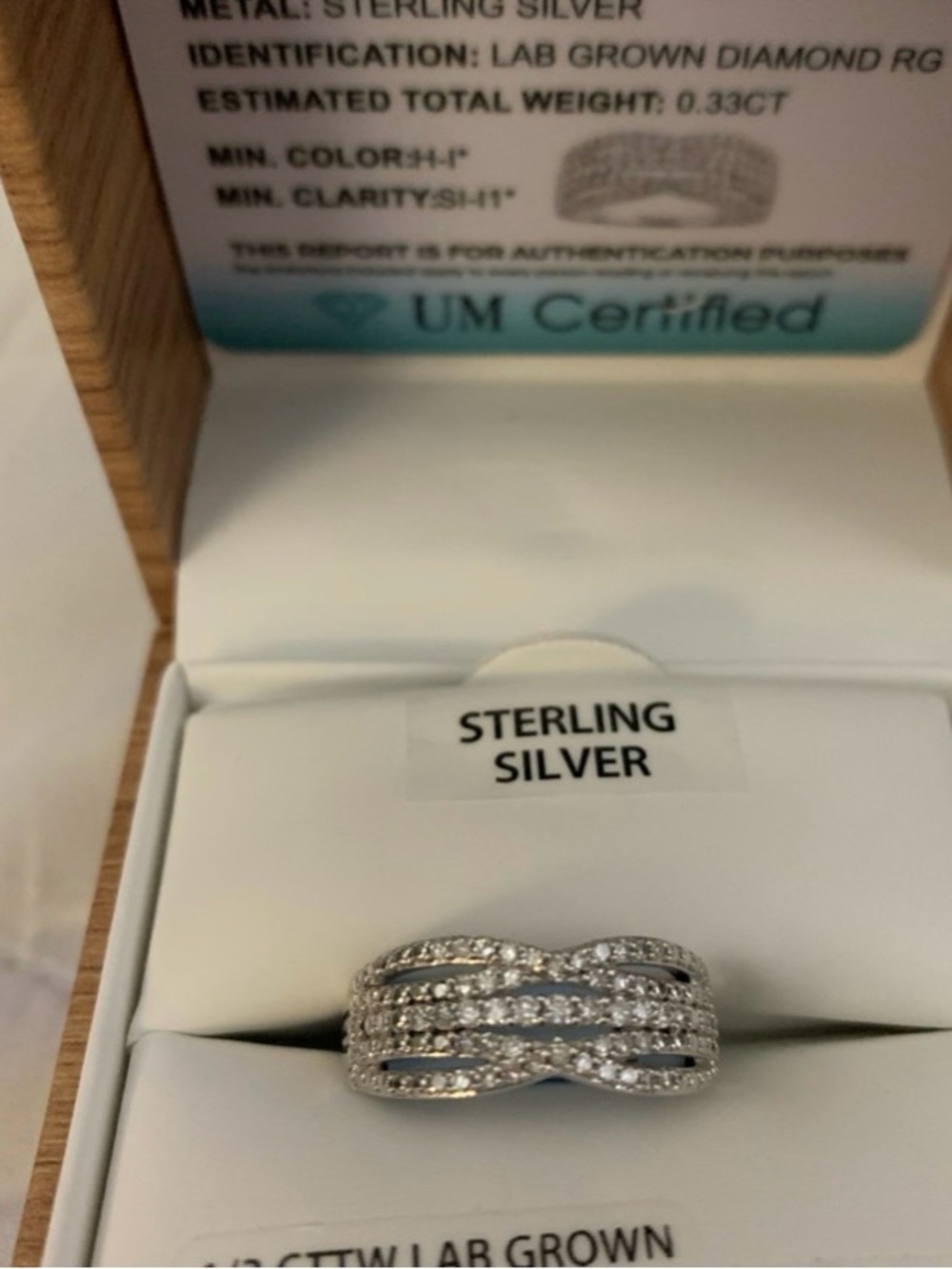 Sterling Silver Multi-Row Lab-Grown Diamond Twist Ring - Silver